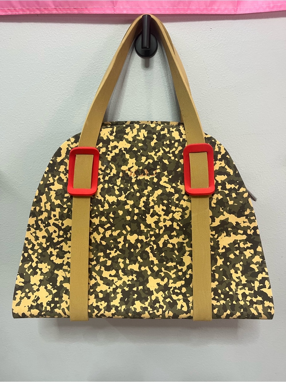 IOAIIIO Tonal Camo Tote Bag with Red Accents MADE IN ITALY